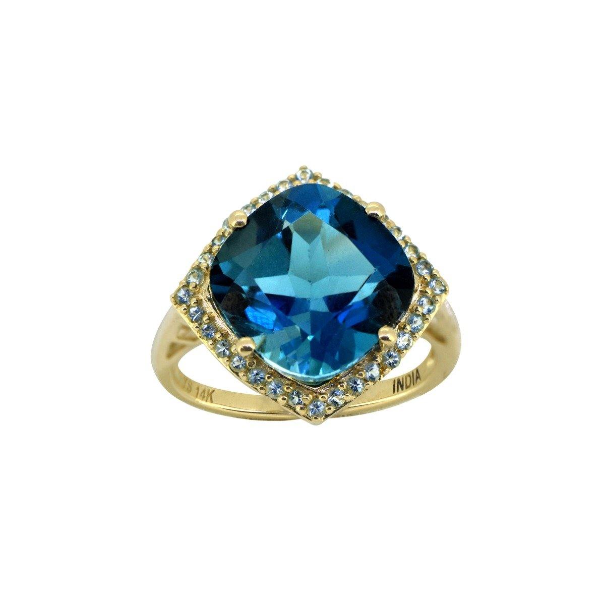 7.17 Ct London Blue Topaz Solid 14k Yellow Gold Ring Jewelry - YoTreasure