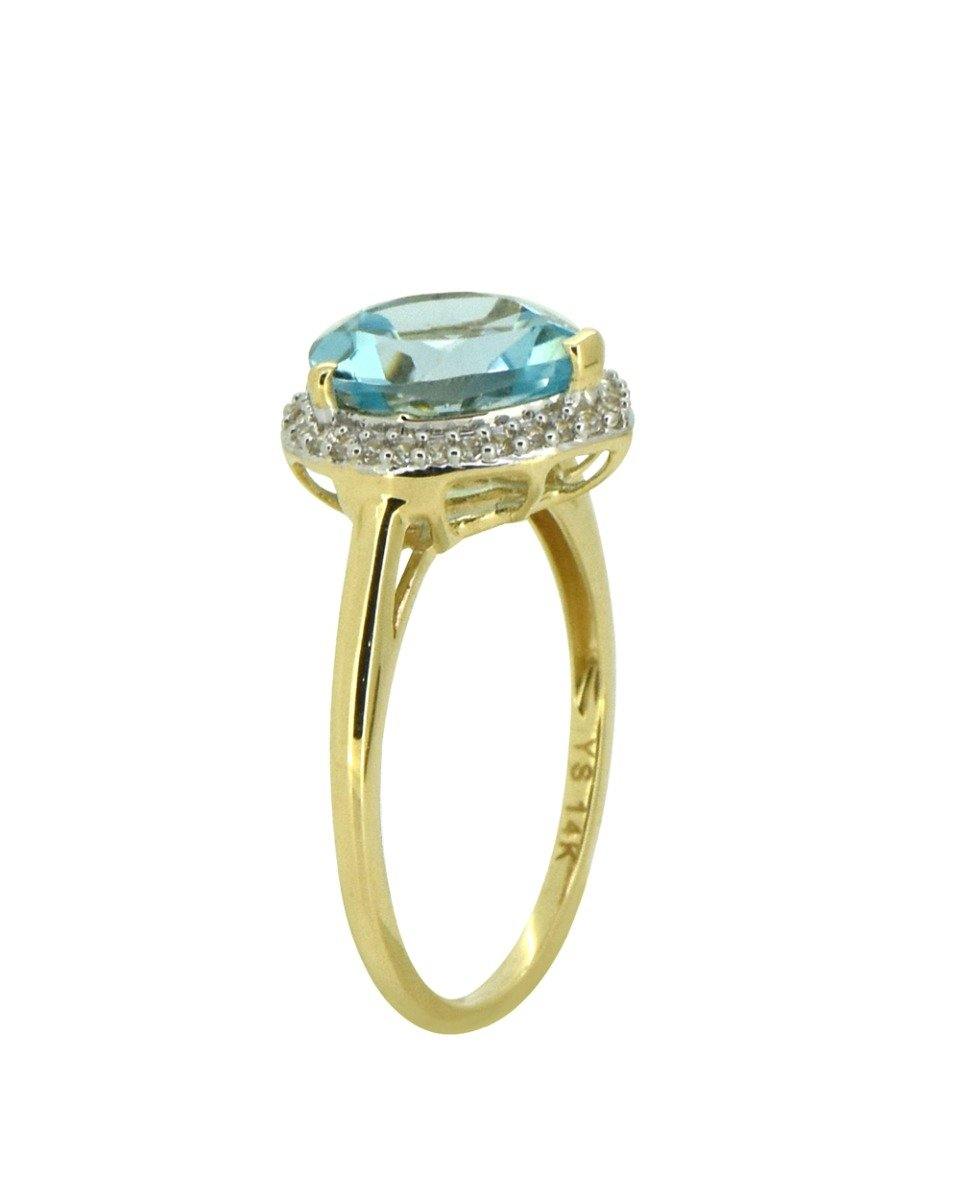 3.61 Ct. Sky Blue Topaz White Zircon Solid 14k Yellow Gold Ring Jewelry - YoTreasure
