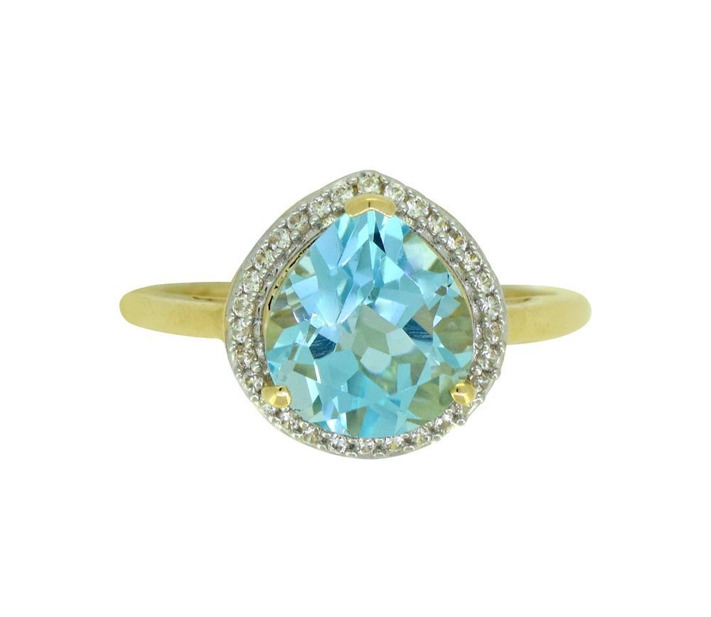3.61 Ct. Sky Blue Topaz White Zircon Solid 14k Yellow Gold Ring Jewelry - YoTreasure