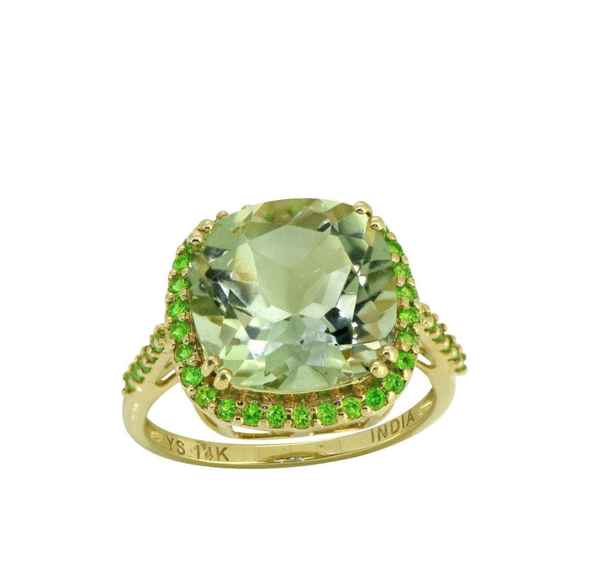 6.98 Ct. Green Amethyst Chrome Diopside Solid 14k Yellow Gold Ring Jewelry - YoTreasure