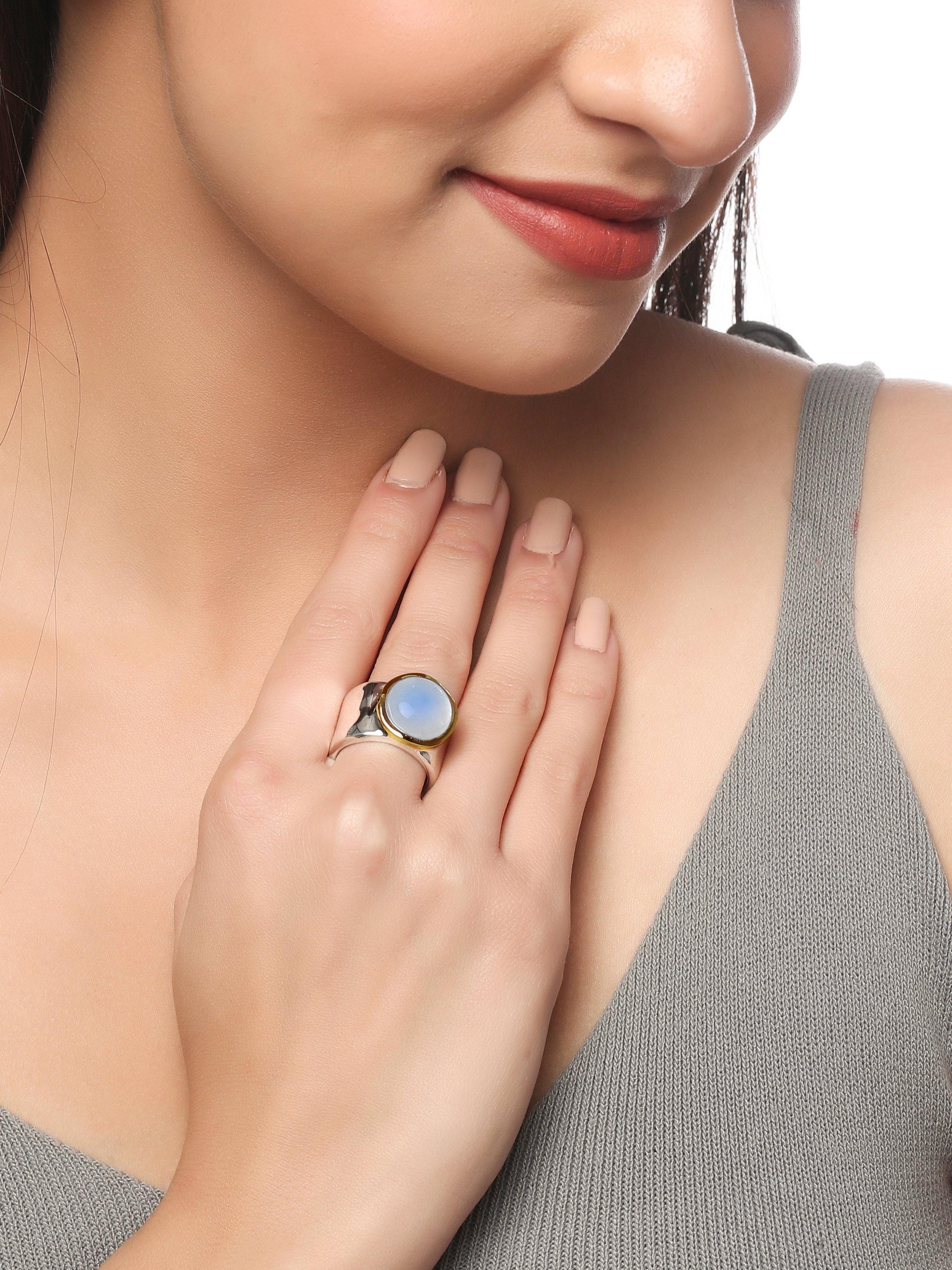 Moonstone Solid 925 Sterling Silver Brass Hammered Ring Jewelry - YoTreasure