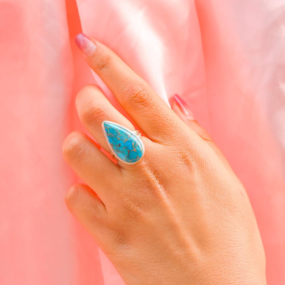Blue Copper Turquoise Solid 925 Sterling Silver Ring Jewelry - YoTreasure